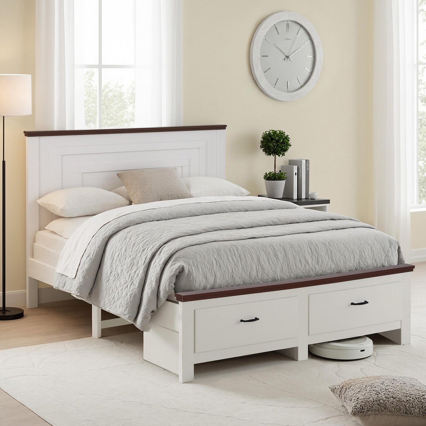 Aveline Wooden Bed Frame with 2 Drawer Platform Bed - White Double