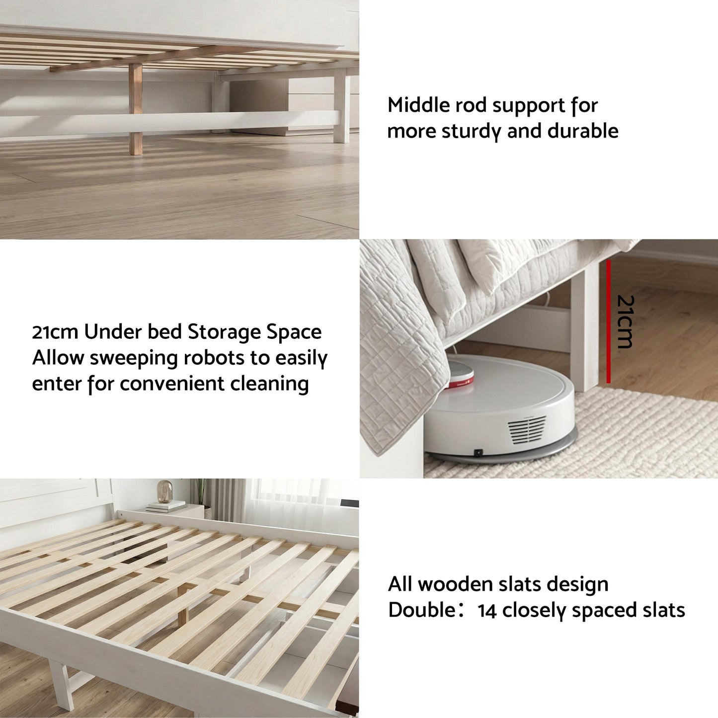 Aveline Wooden Bed Frame with 2 Drawer Platform Bed - White Double