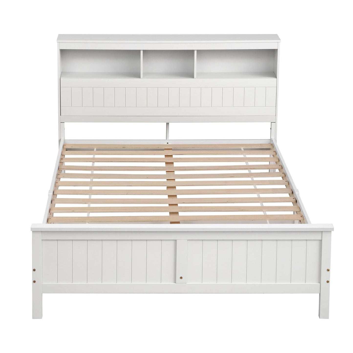 Emmeline Bed Frame with Storage Headboard and Footboard Wooden - White Queen