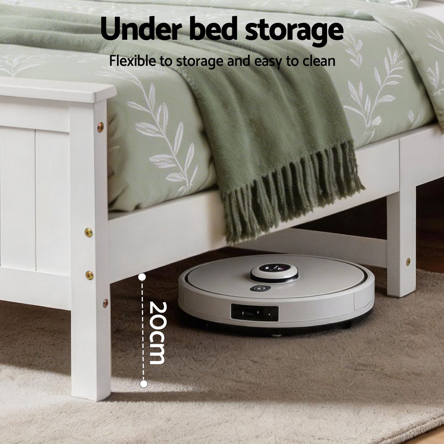 Emmeline Bed Frame with Storage Headboard and Footboard Wooden - White Queen
