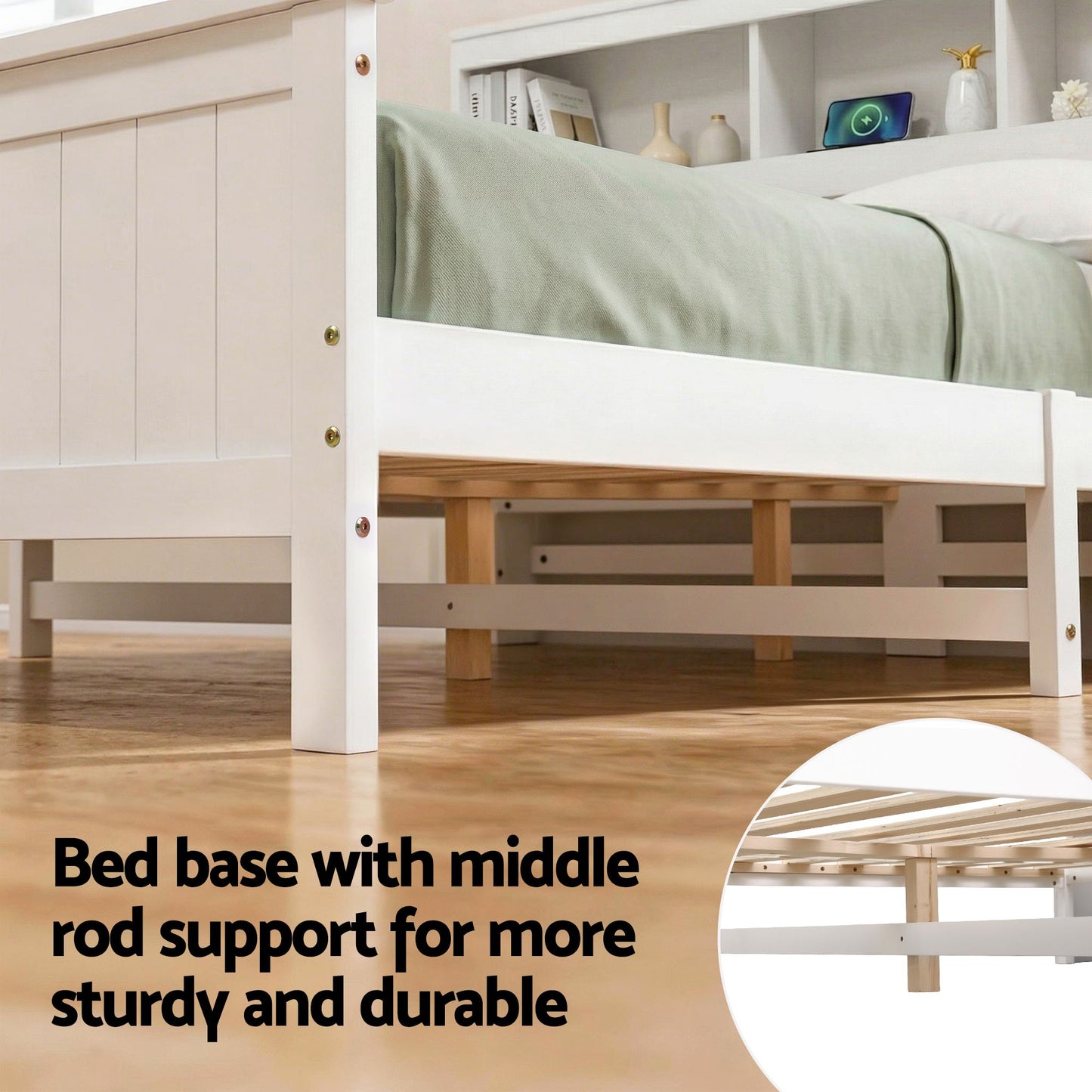 Emmeline Bed Frame with Storage Headboard and Footboard Wooden - White Queen