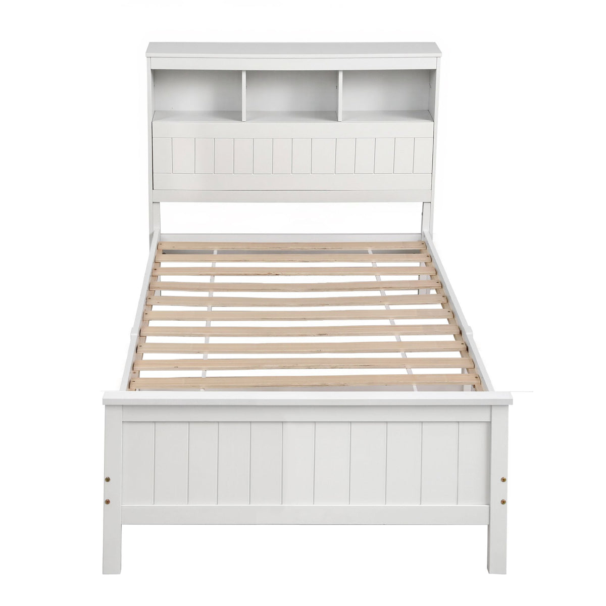 Emmeline Bed Frame with Storage Headboard and Footboard Wooden Bed Base - White Single