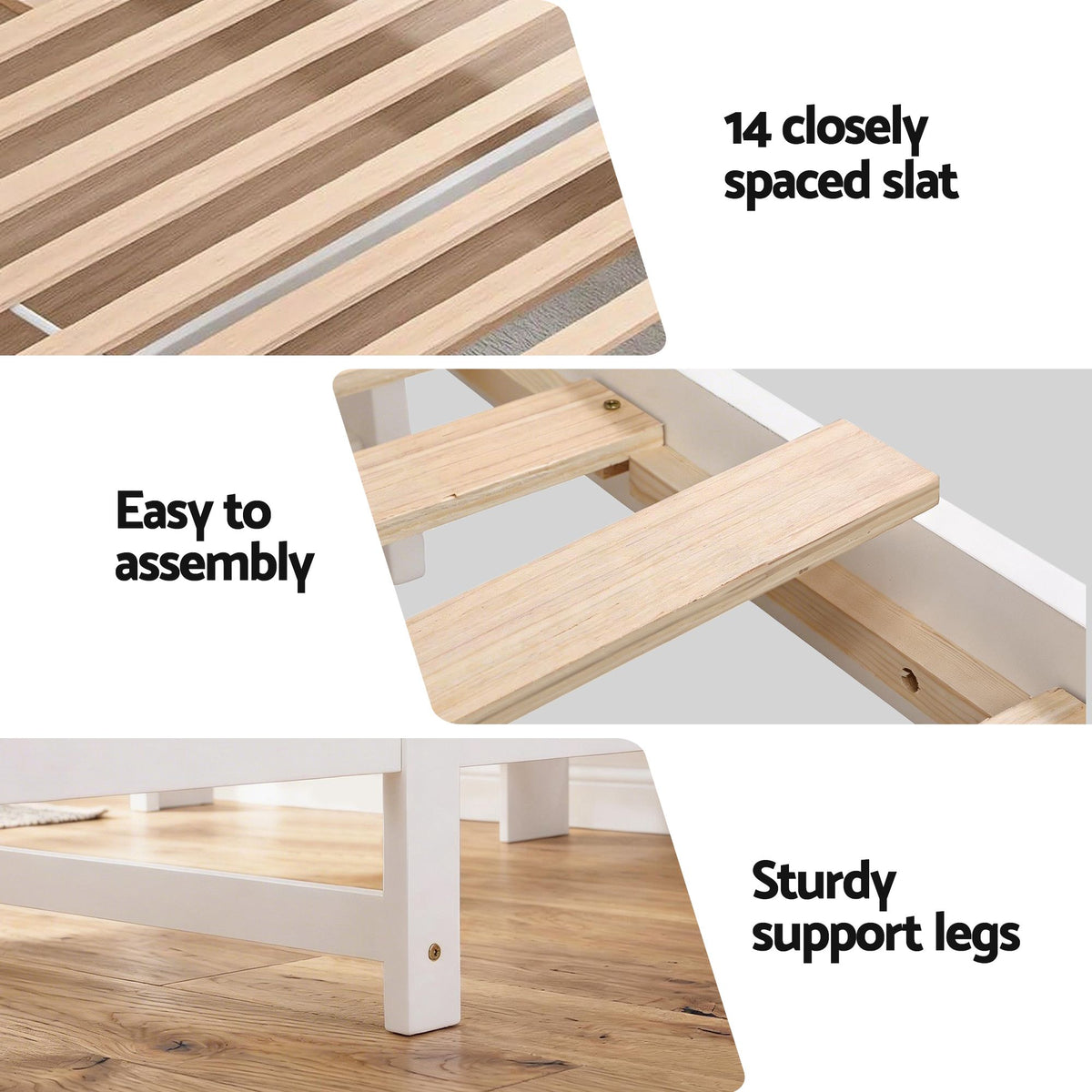 Emmeline Bed Frame with Storage Headboard and Footboard Wooden Bed Base - White Single