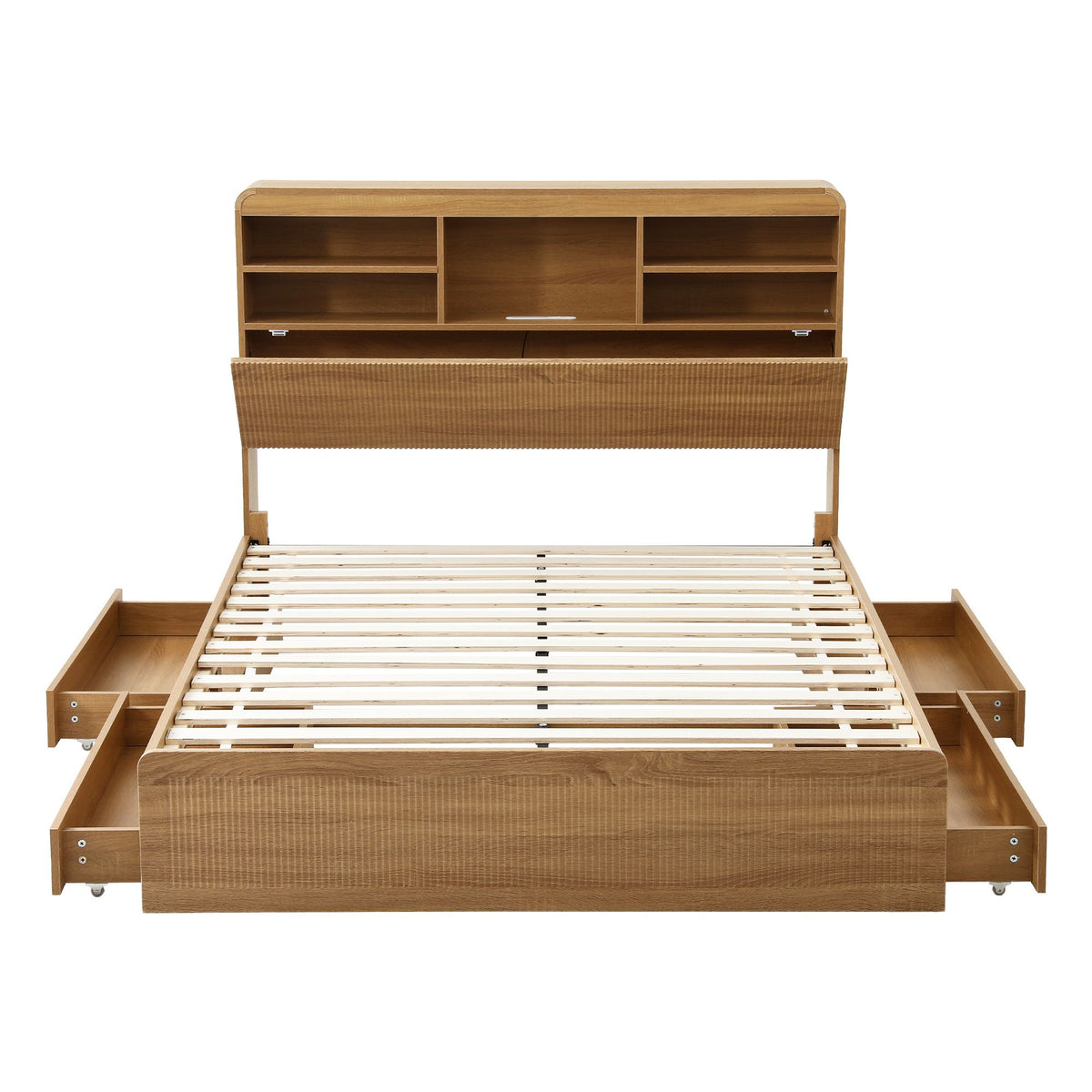 Lausanne Bed Frame with Storage, 4 Drawers, USB and Night Light - Natural Double