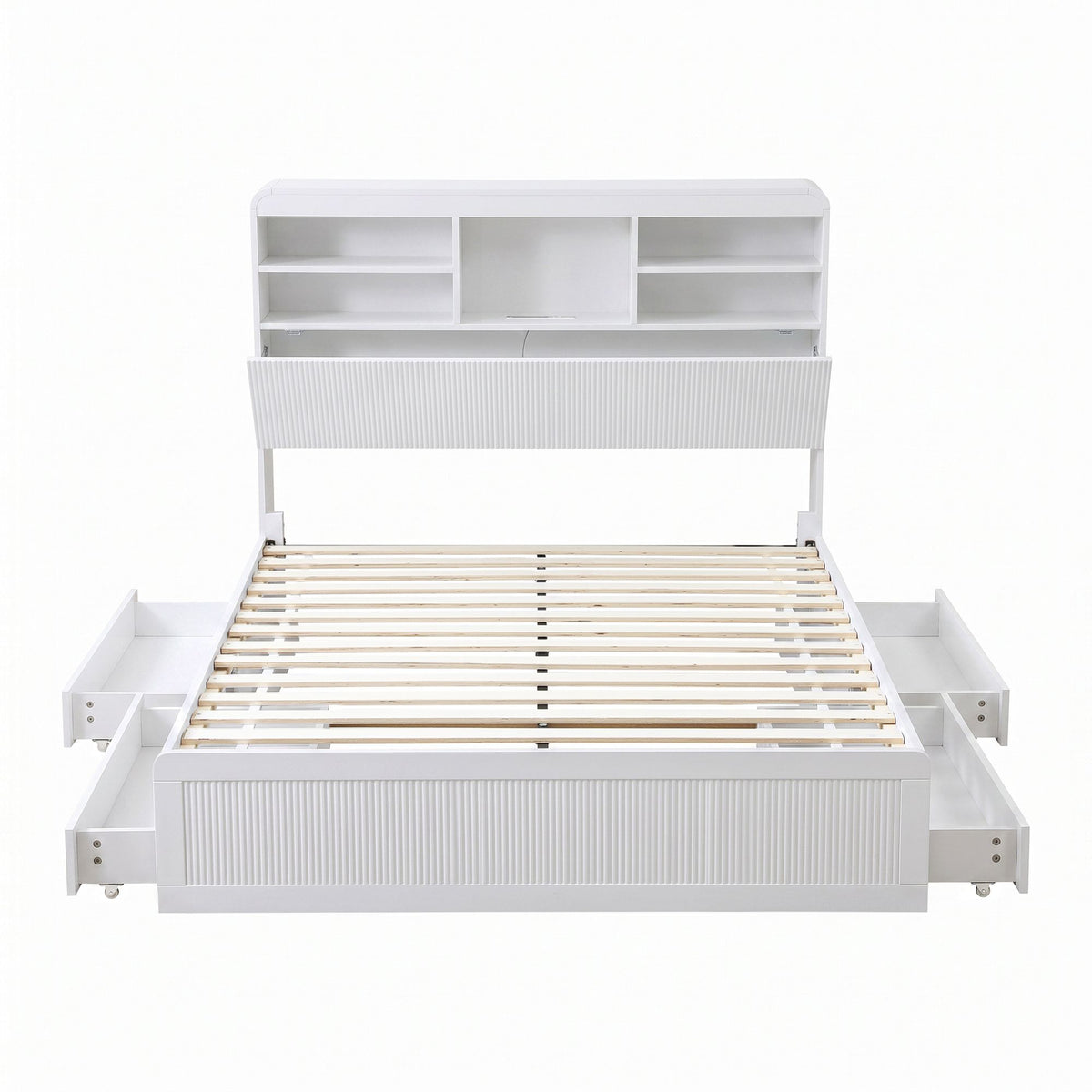 Lausanne Bed Frame with Storage, 4 Drawers, USB and Night Light - White King Single