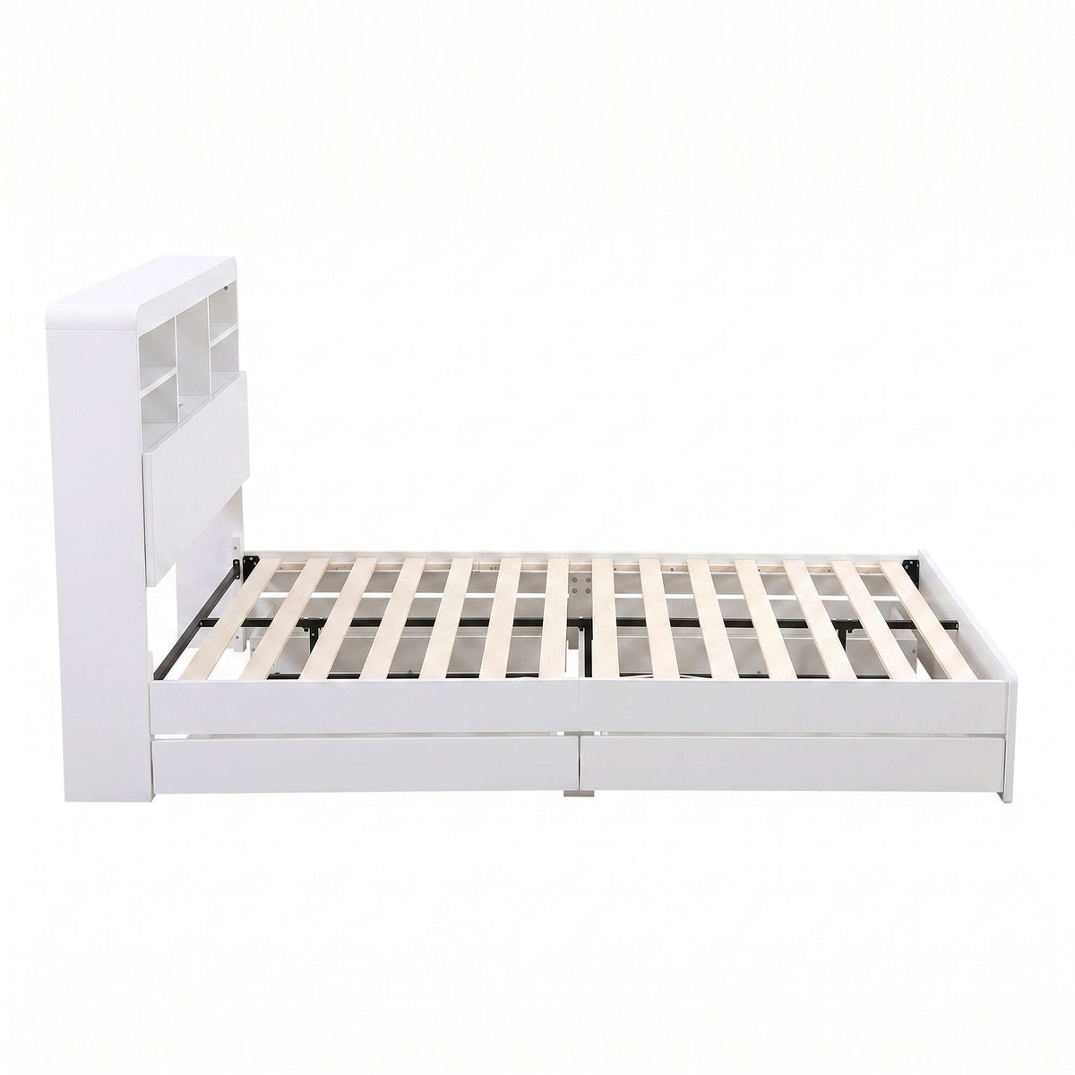 Lausanne Bed Frame with Storage, 4 Drawers, USB and Night Light - White King Single