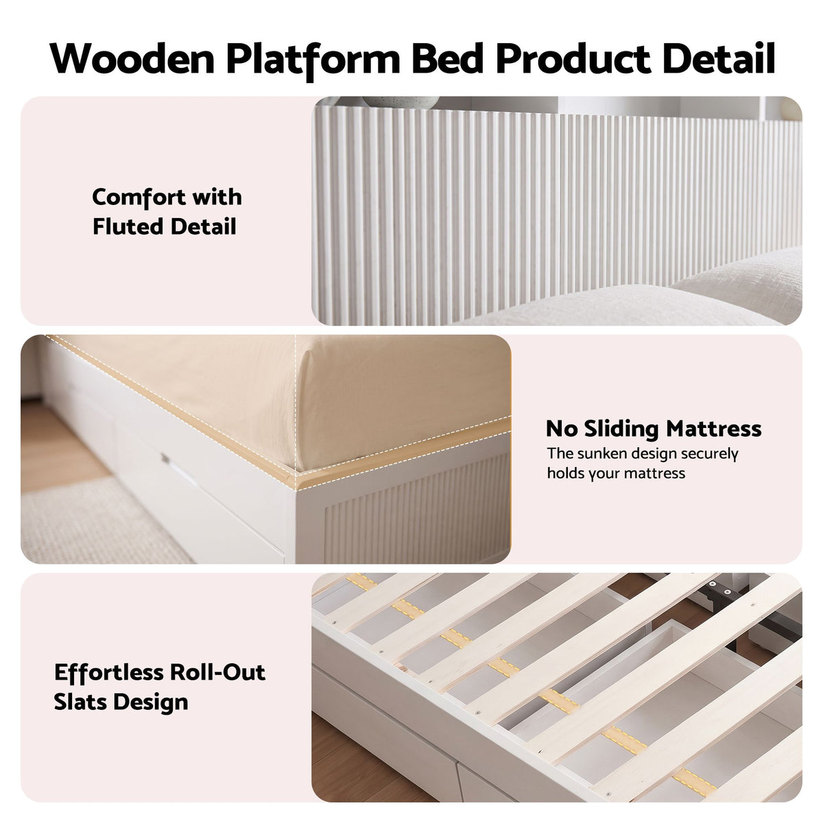Lausanne Bed Frame with Storage, 4 Drawers, USB and Night Light - White King Single