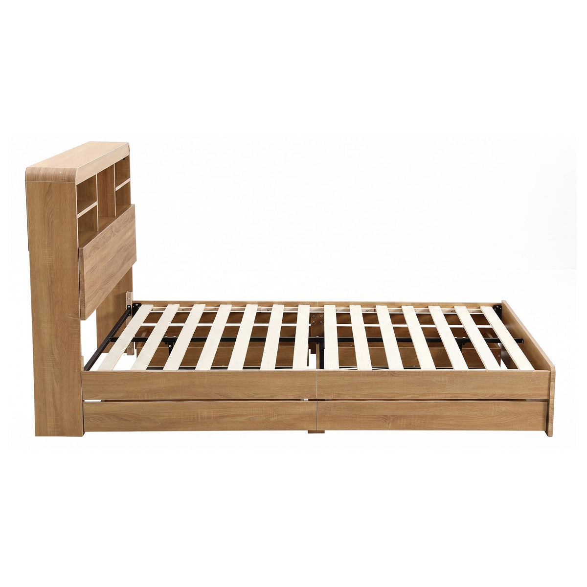 Lausanne Bed Frame with Storage, 4 Drawers, USB and Night Light - Natural King Single