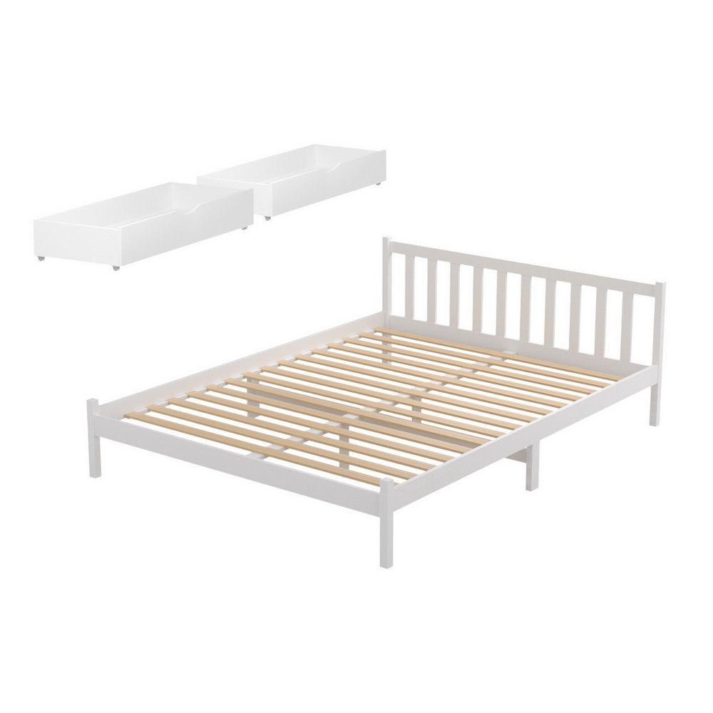 Serenia Bed Frame Size Wooden Platform with 2 Storage Drawers - White Double