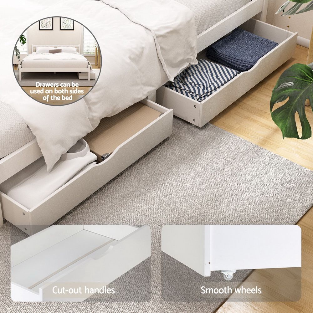 Serenia Bed Frame Size Wooden Platform with 2 Storage Drawers - White Double