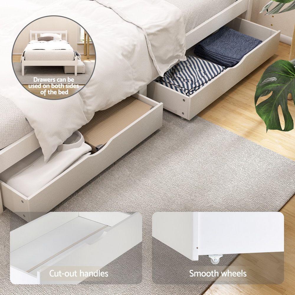Serenia Bed Frame Wooden Platform with 2 Storage Drawers - White King Single
