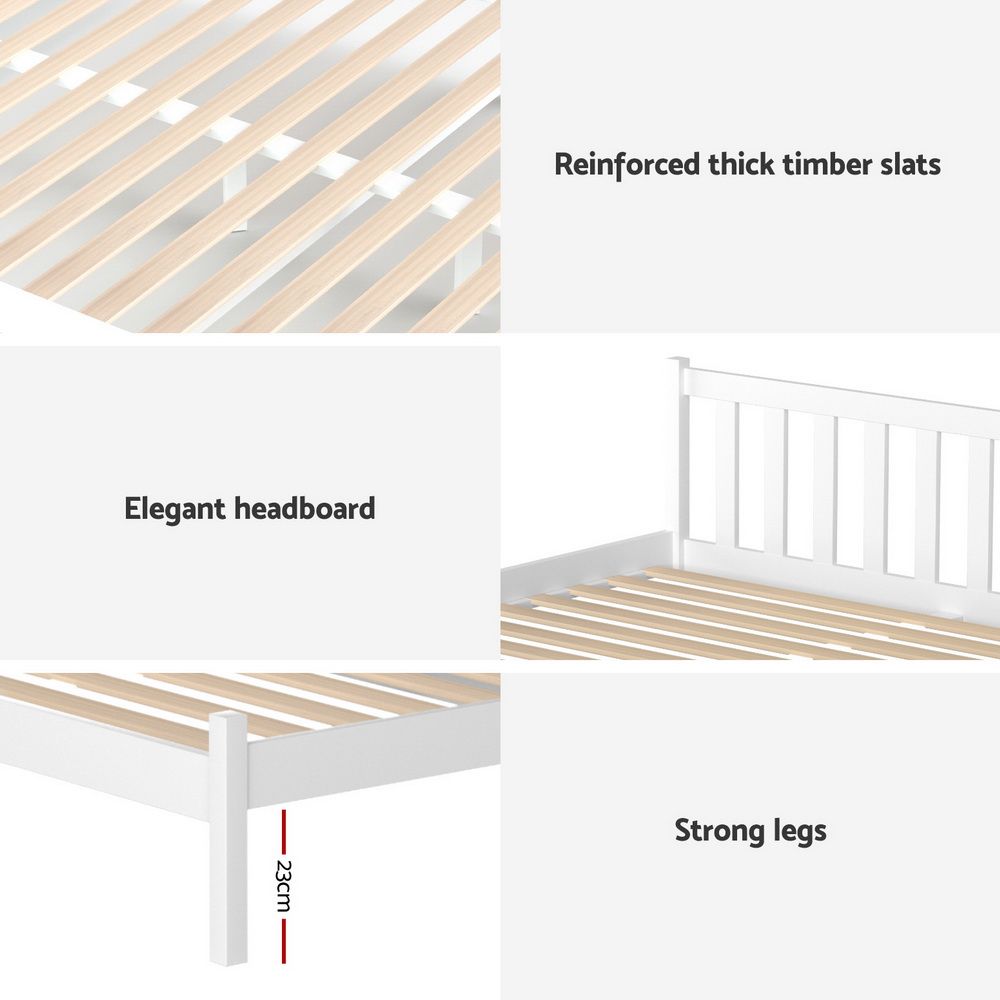 Serenia Bed Frame Wooden Platform with 2 Storage Drawers - White Queen