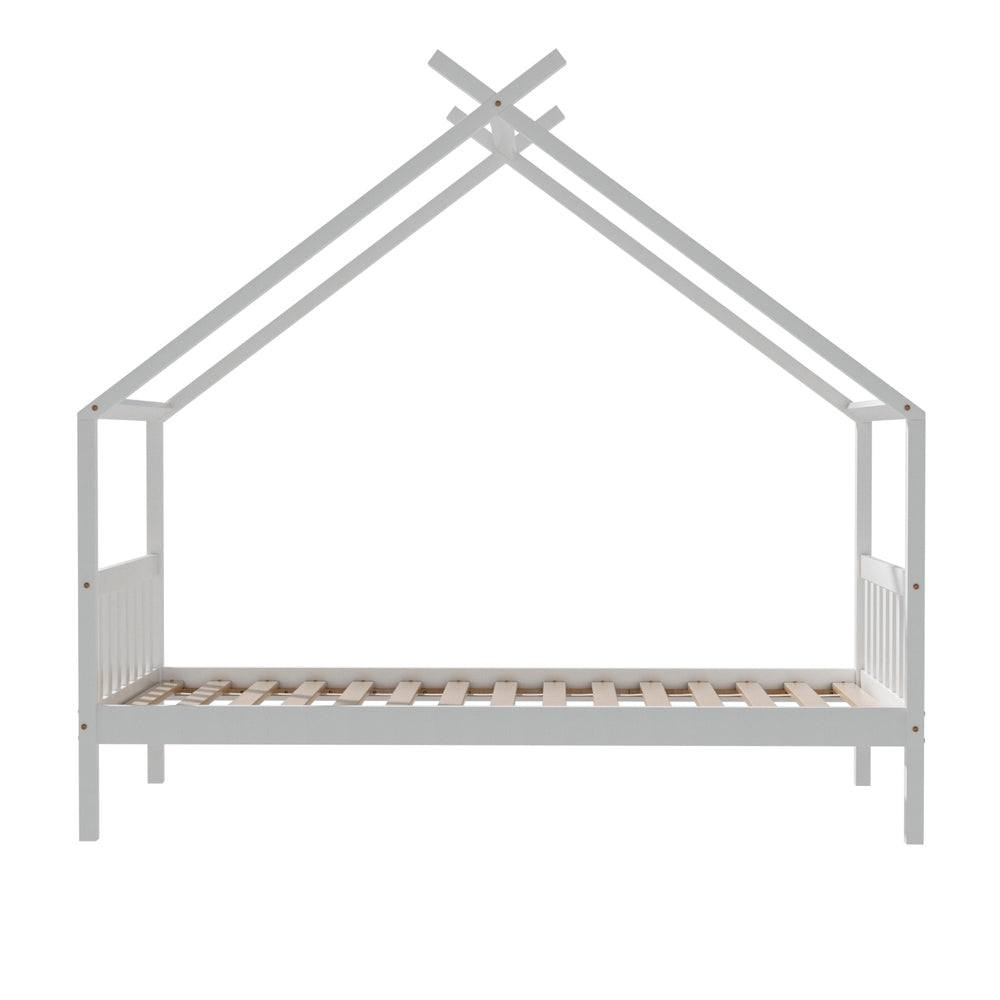 Isadora Bed Frame Wooden Base Kids Timber House Beds - White Single