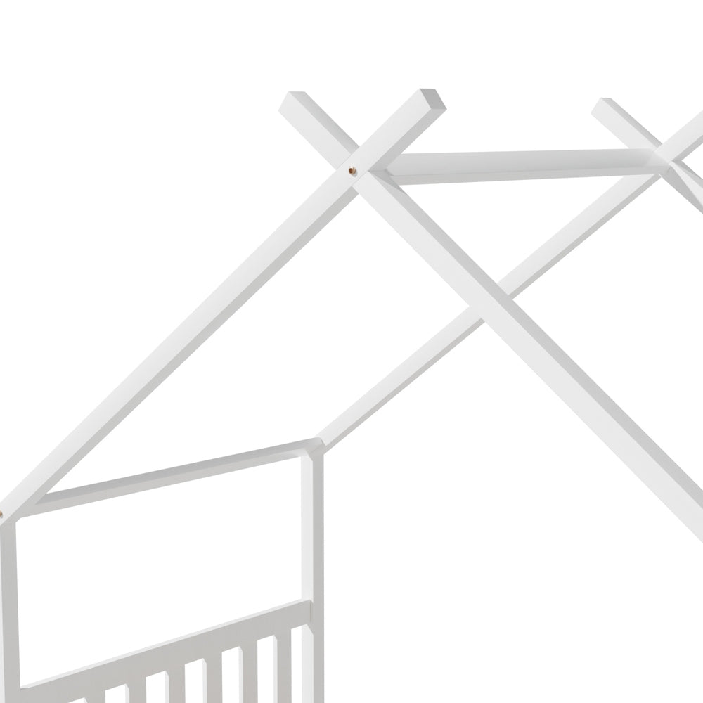 Isadora Bed Frame Wooden Base Kids Timber House Beds - White Single