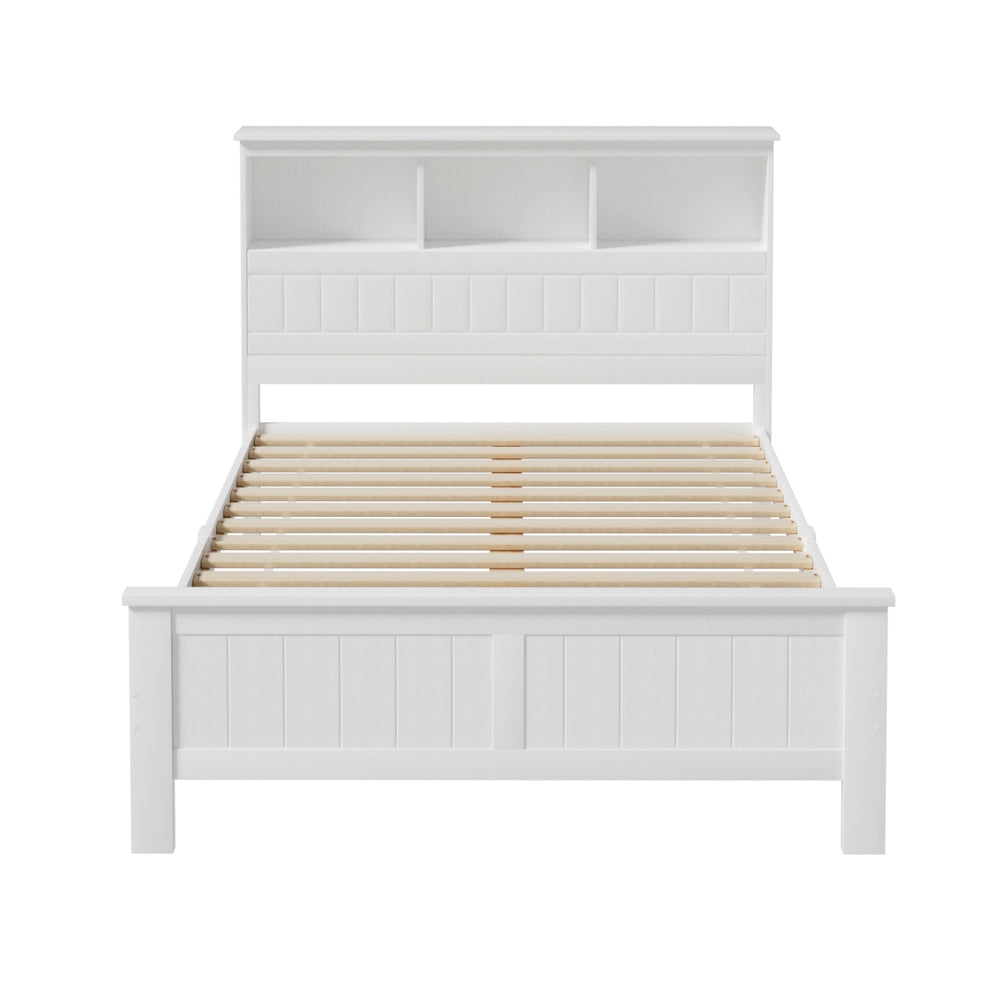 Briggs Bed Frame Size Wooden with 3 Shelves Bed Head - White Double