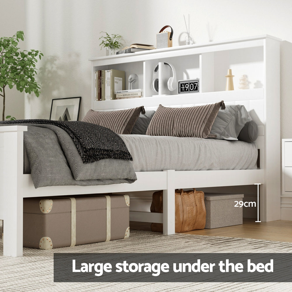 Briggs Bed Frame Size Wooden with 3 Shelves Bed Head - White Double