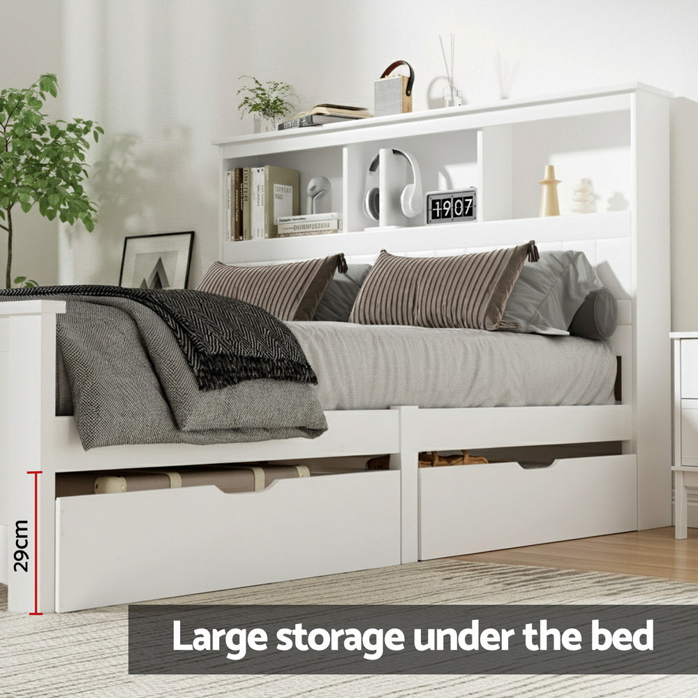 Briggs Bed Frame Size Wooden with 3 Shelves Bed Head - White Double