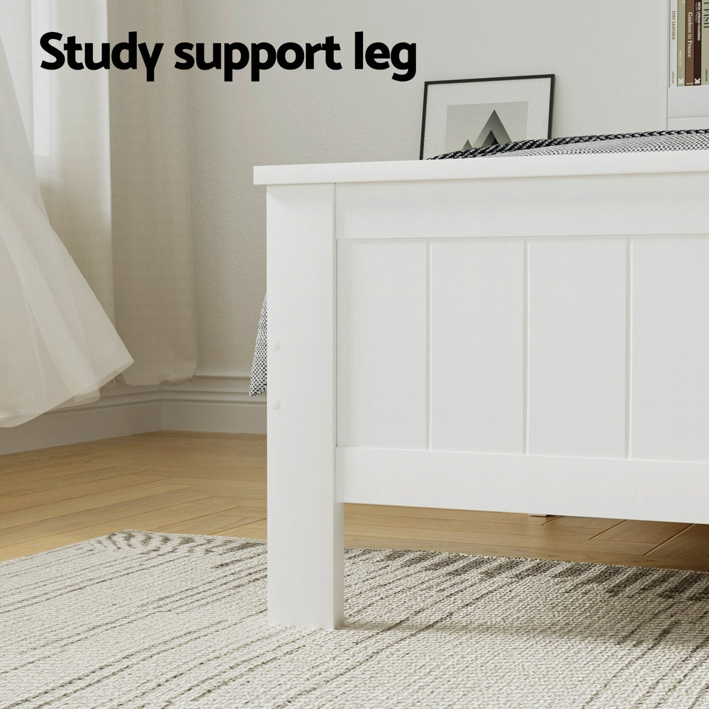 Briggs Bed Frame Size Wooden with 3 Shelves Bed Head - White Double