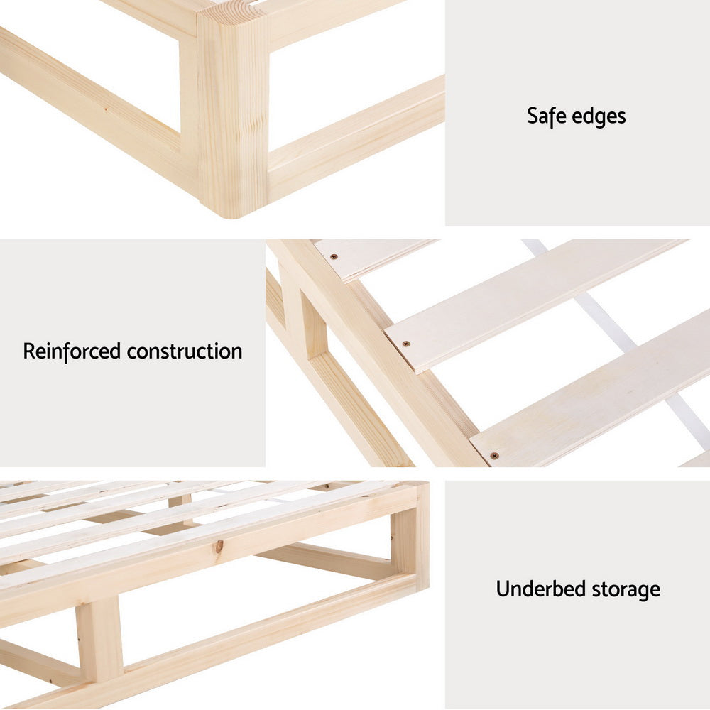 Malta Bed Frame Wooden Base Platform - Pine King