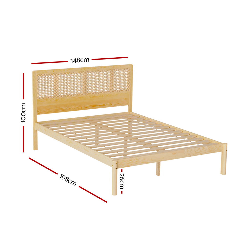 Ella Bed Frame Rattan Wooden - Natural Double