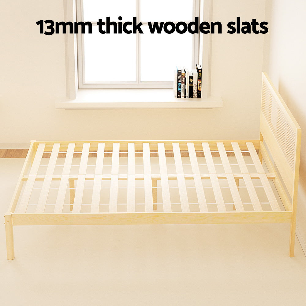 Ella Bed Frame Rattan Wooden - Natural Double