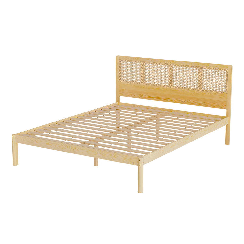 Ella Bed Frame Rattan Wooden - Natural Queen