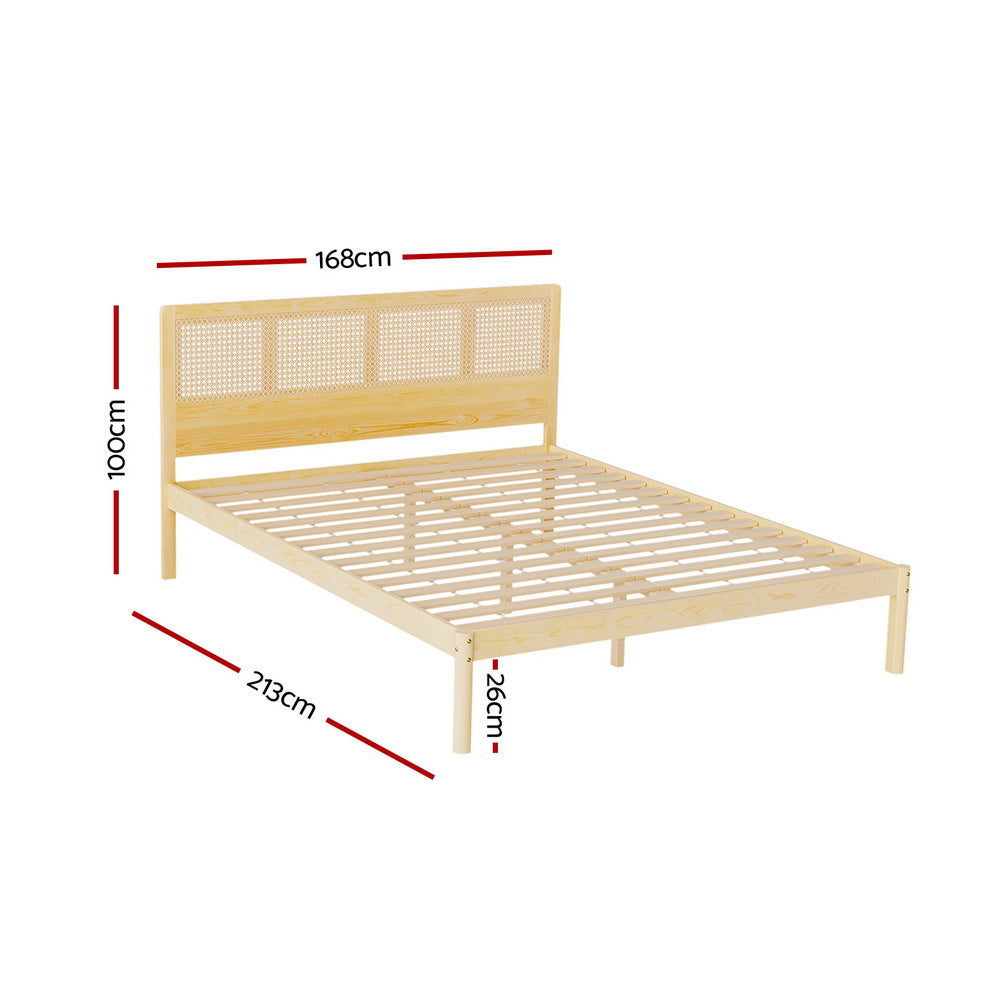 Ella Bed Frame Rattan Wooden - Natural Queen