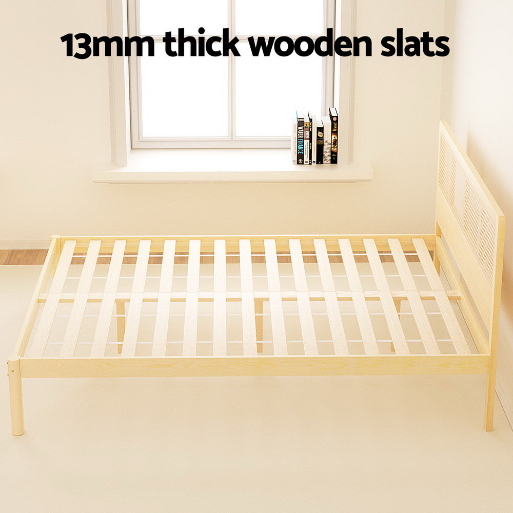Ella Bed Frame Rattan Wooden - Natural Queen