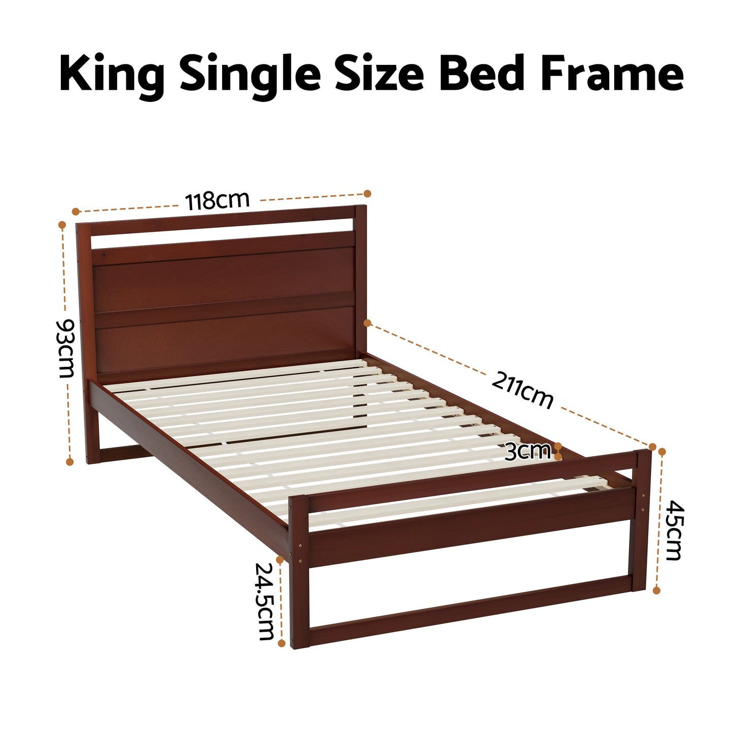 Ellie Bed Frame Wooden - Walnut King Single
