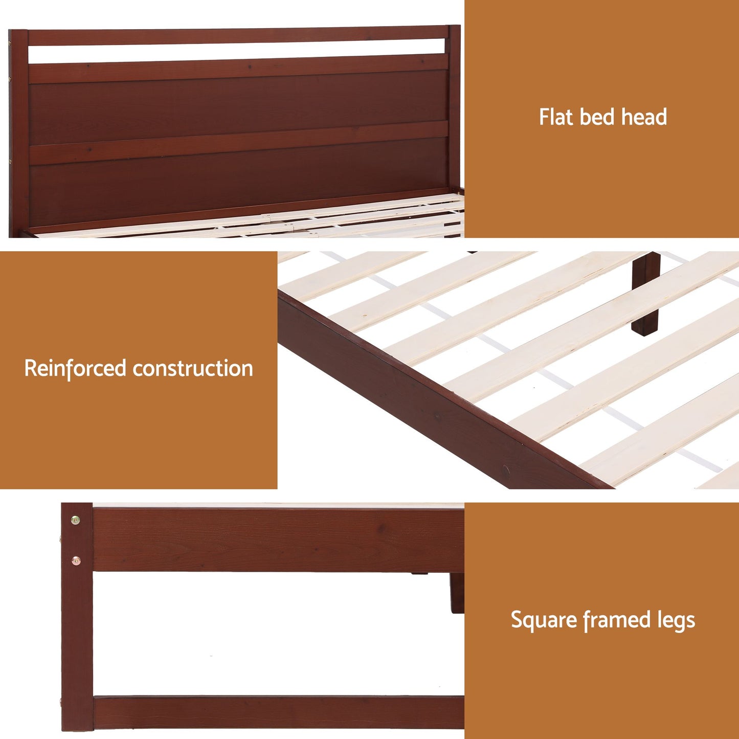 Ellie Bed Frame Wooden - Walnut King Single