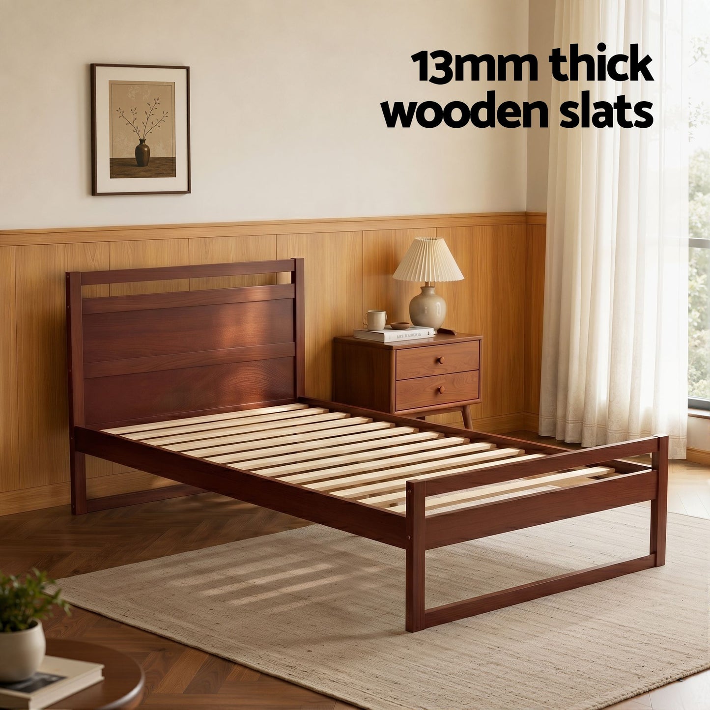 Ellie Bed Frame Wooden - Walnut King Single