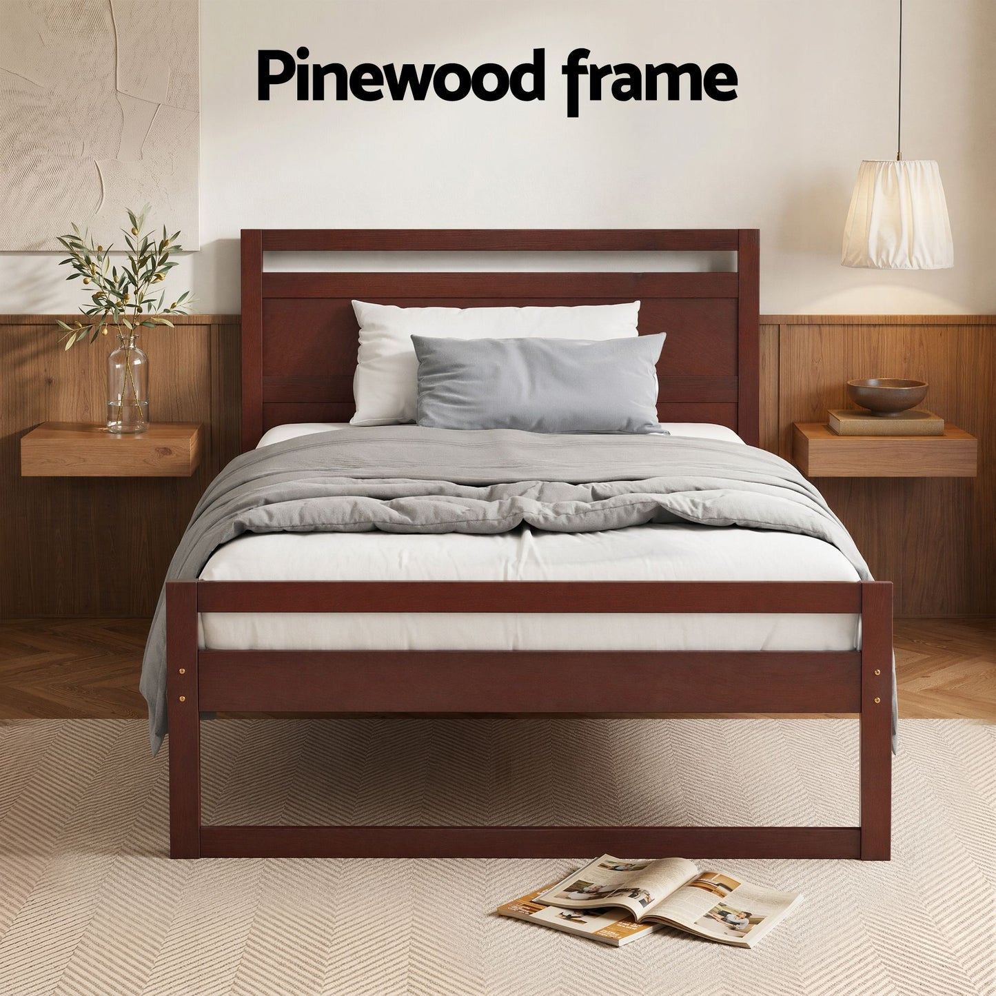 Ellie Bed Frame Wooden - Walnut King Single