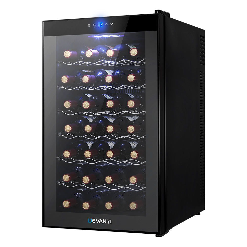 Wine Cooler 28 Bottles Glass Door Beverage Cooler Thermoelectric Fridge Black