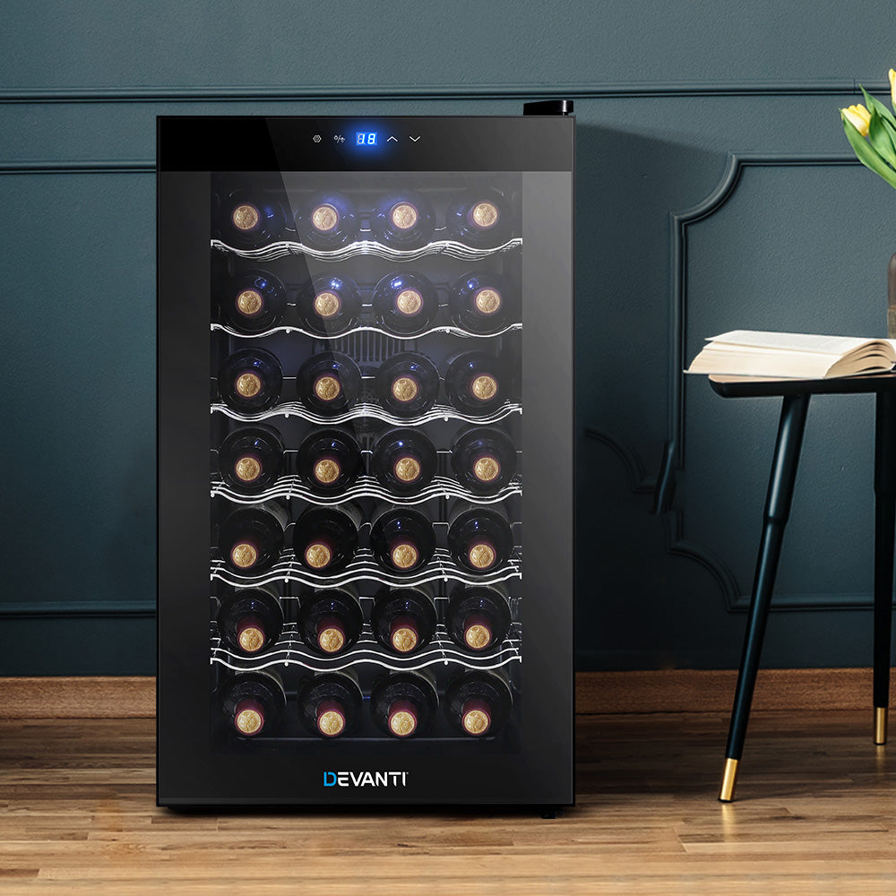 Wine Cooler 28 Bottles Glass Door Beverage Cooler Thermoelectric Fridge Black