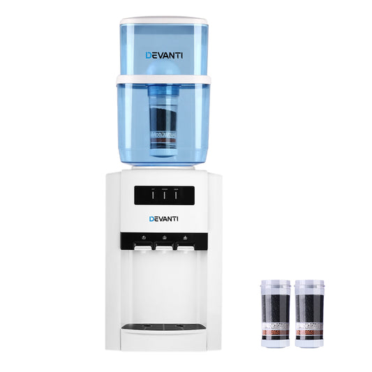 22L Bench Top Water Cooler Dispenser Purifier Hot Cold Three Tap with 2 Replacement Filters