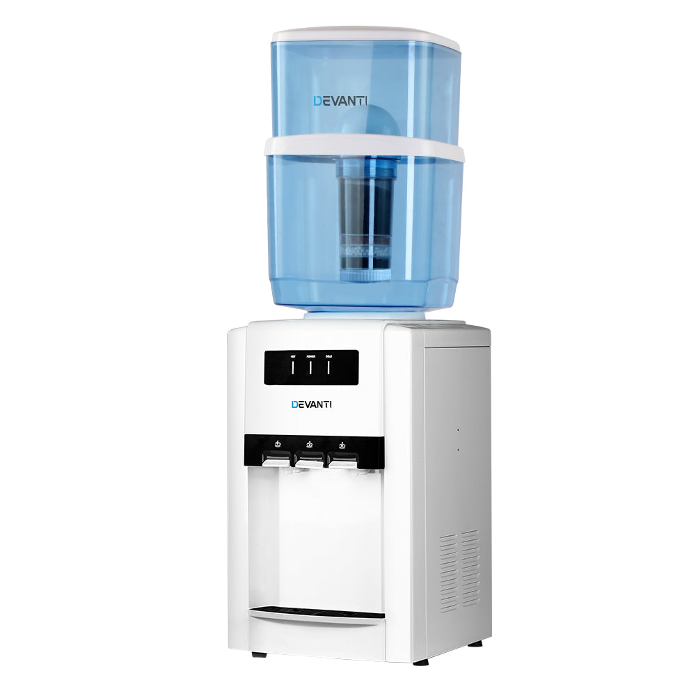 22L Bench Top Water Cooler Dispenser Purifier Hot Cold Three Tap with 2 Replacement Filters