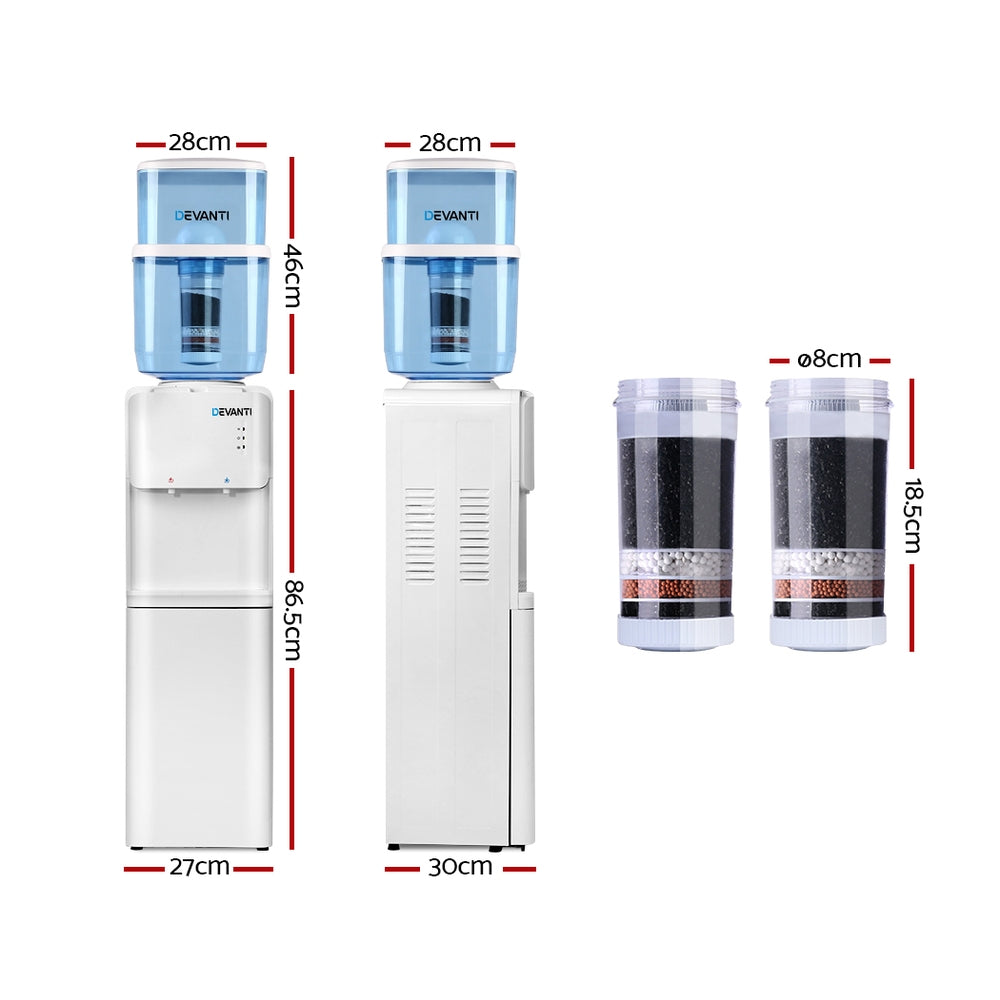 Devanti Water Cooler Dispenser Stand 22L Bottle White with 2 Filter