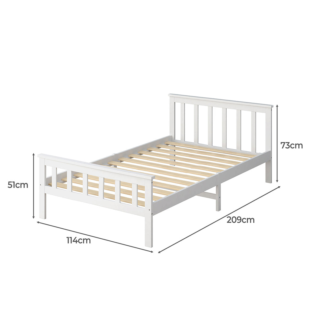 Paula Solid Pinewood Wooden Bed Frame no Drawers - White King Single