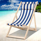 Damien Outdoor Chairs Sun Lounge Deck Beach Chair Folding Wooden Patio Furniture - Blue and White