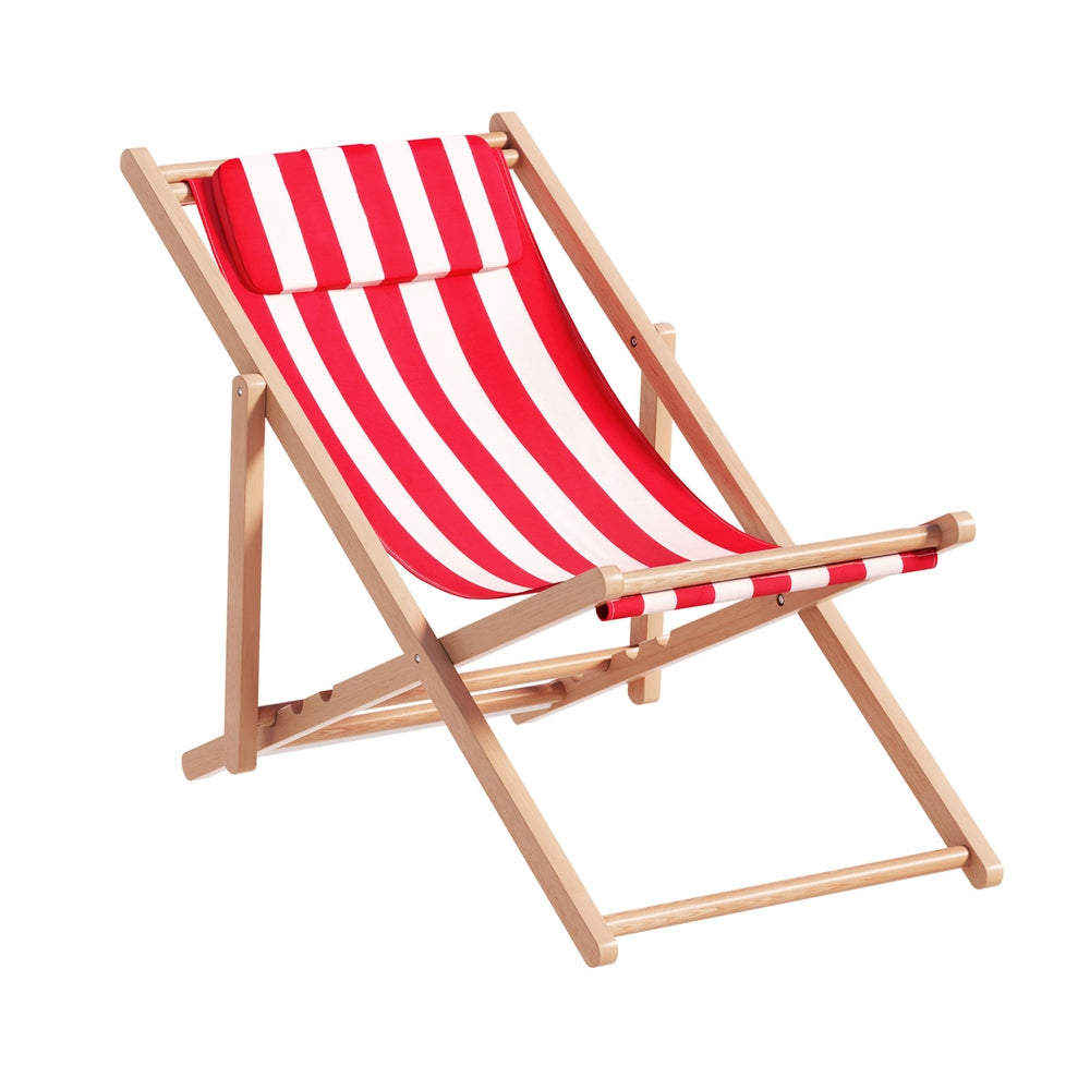 Damien Outdoor Chairs Sun Lounge Deck Beach Chair Folding Wooden Patio Furniture - Red and White