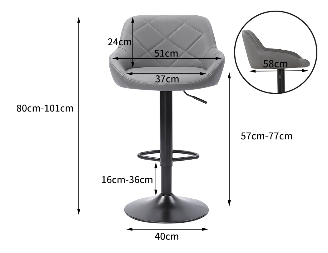 Set of 2 Tours Bar Stools Stool Kitchen Chairs Swivel PU Barstools Industrial Vintage - Grey