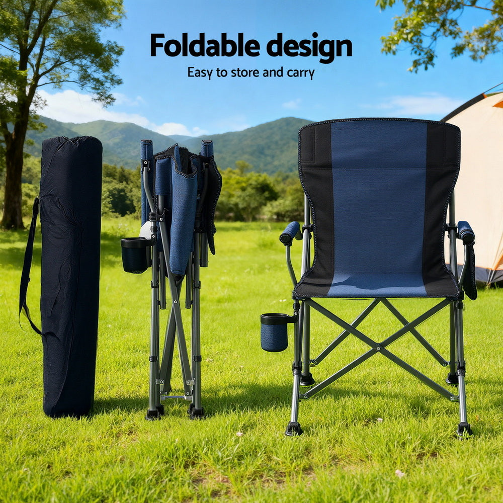 Camping Chair Folding Outdoor Portable Seat Lightweight Beach Picnic Fishing Capacity 120KG Navy Blue