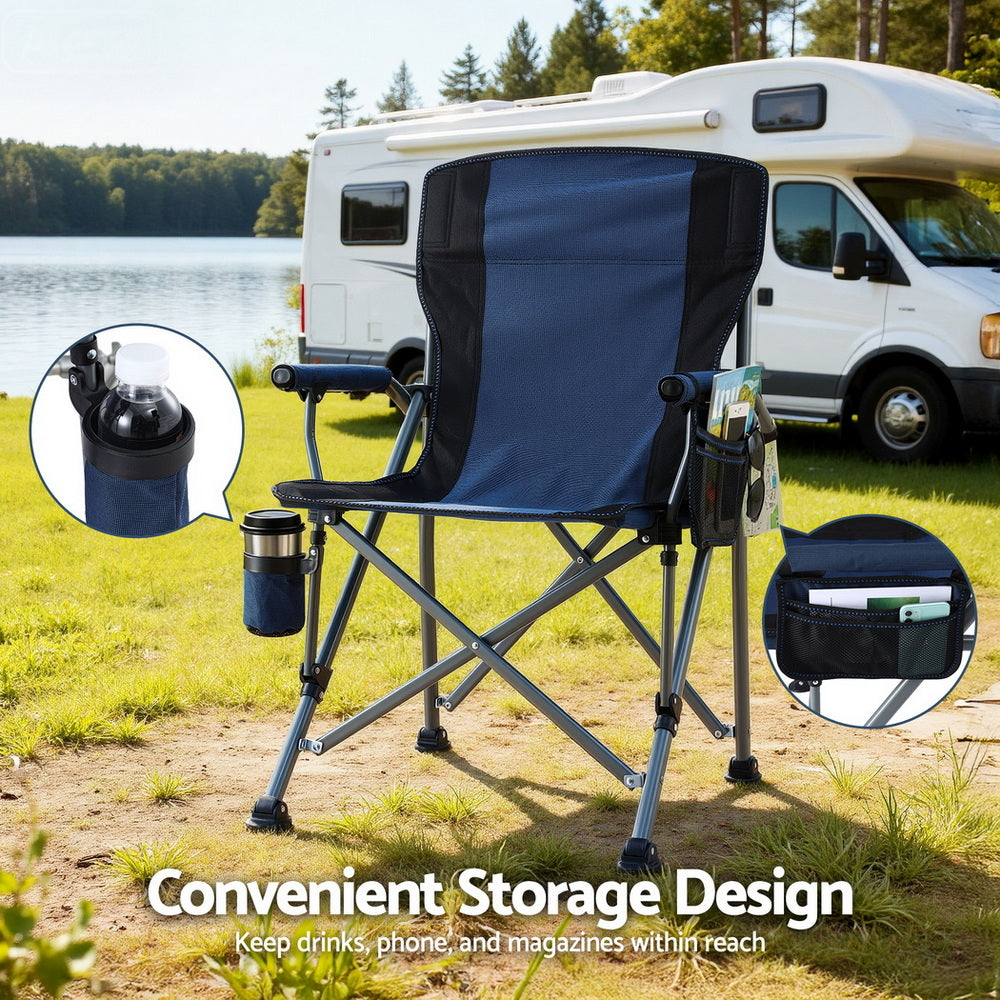 Camping Chair Folding Outdoor Portable Seat Lightweight Beach Picnic Fishing Capacity 120KG Navy Blue