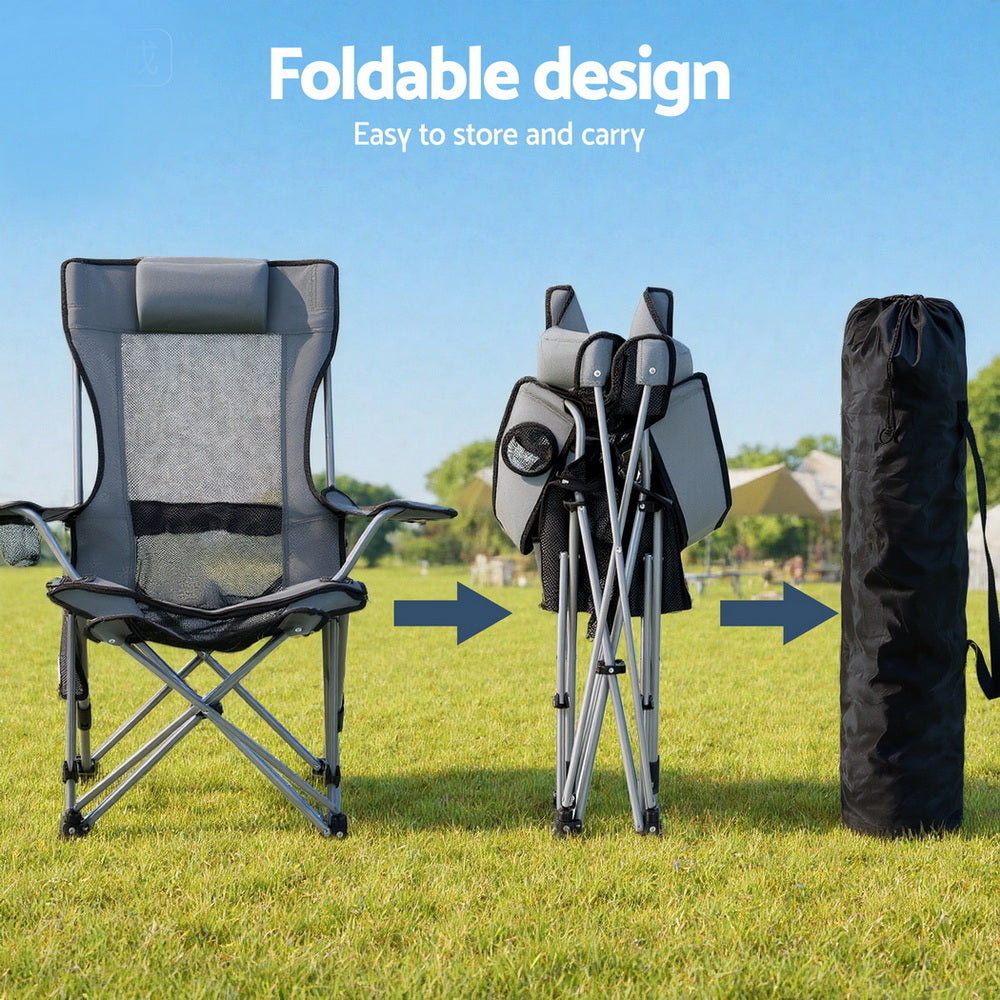 Camping Chair Adjustable Reclining Portable Outdoor Folding Chair Grey