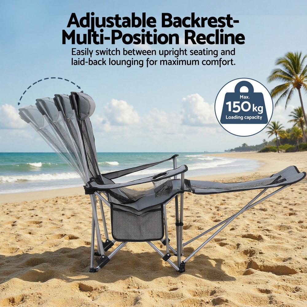 Camping Chair Adjustable Reclining Portable Outdoor Folding Chair Grey