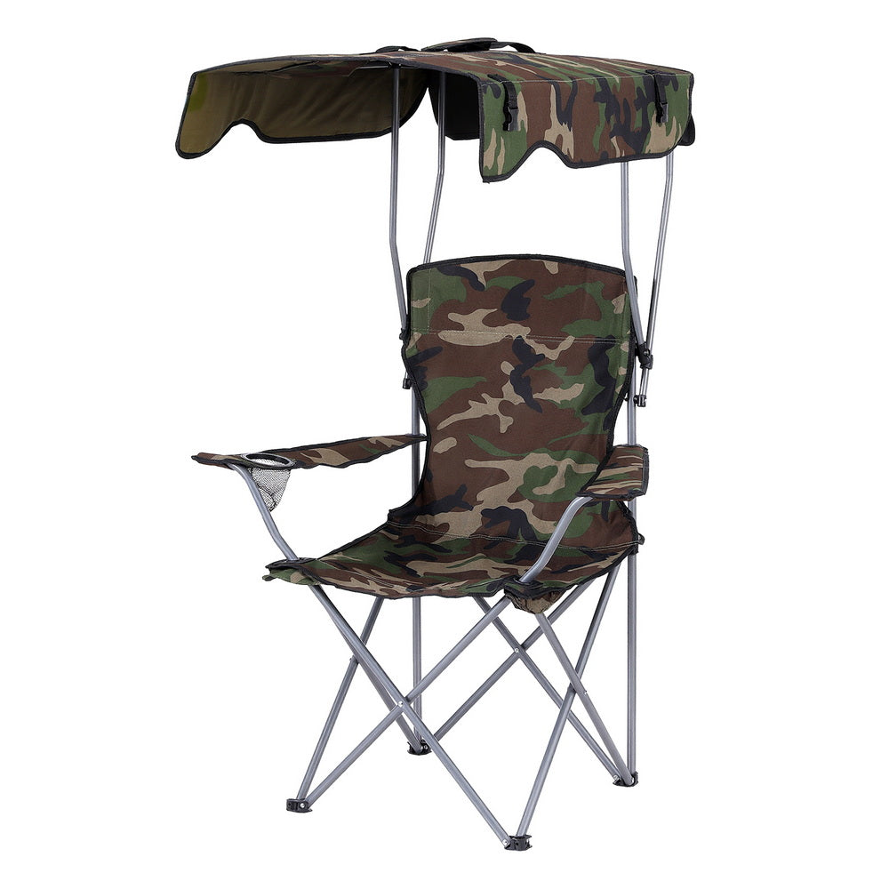 Camping Chair With Canopy Folding Outdoor Portable Seat Lightweight Beach Picnic Fishing Capacity 120KG Army Green