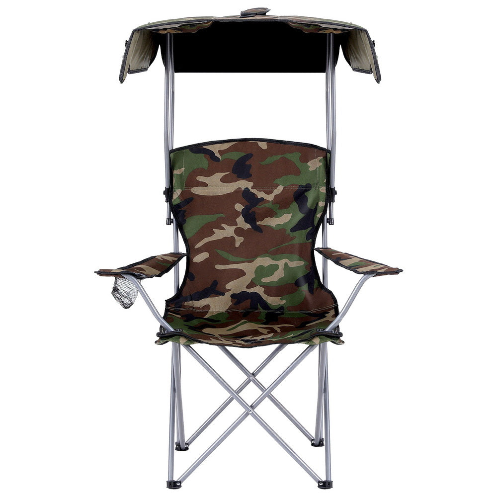 Camping Chair With Canopy Folding Outdoor Portable Seat Lightweight Beach Picnic Fishing Capacity 120KG Army Green