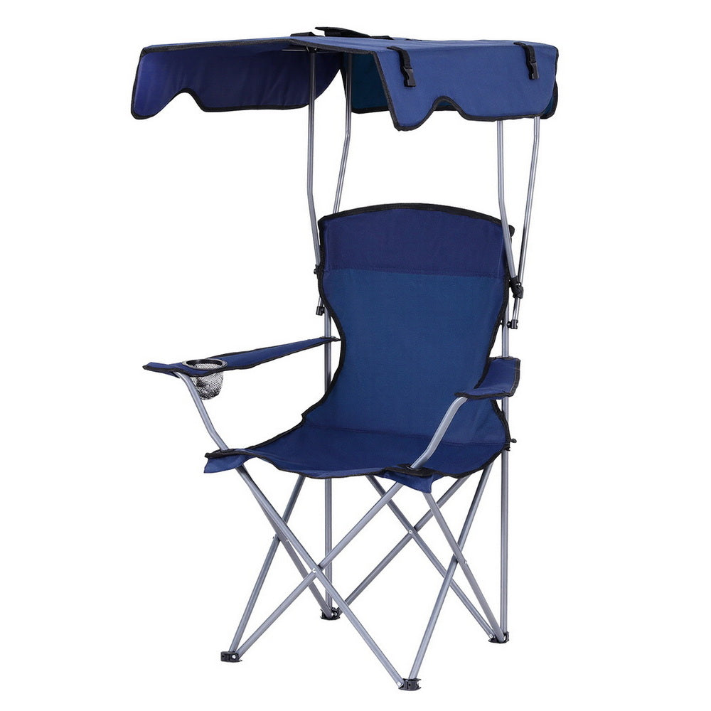 Camping Chair With Canopy Folding Outdoor Portable Seat Lightweight Beach Picnic Fishing Capacity 120KG Navy Blue