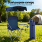 Camping Chair With Canopy Folding Outdoor Portable Seat Lightweight Beach Picnic Fishing Capacity 120KG Navy Blue