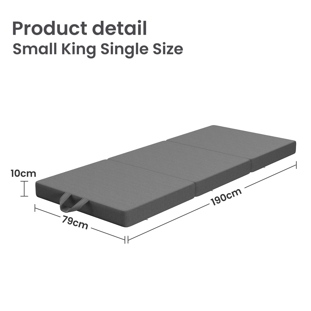 Virelai 10cm Small King Single BedStory 3-Fold Mattress Folding Foam Bed Washable Cover, 190x80cm - King Single